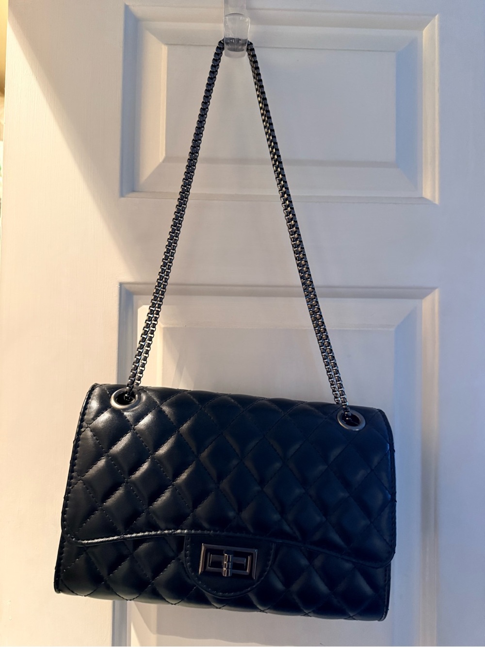 Black Quilted Shoulder Bag with Chain Strap
